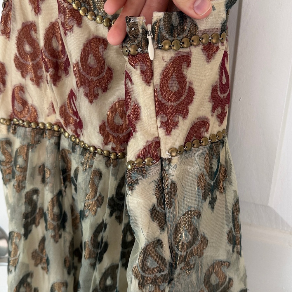 Free People Shimmering Champagne Paisley Mini Dress Boho Sz8 - Picture 5 of 13